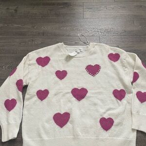 Kathy Ireland Cream Sweater with Pink Hearts